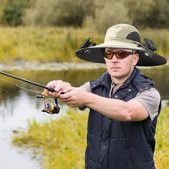 Solar Fan Hat with Wide Brim | 2 Built-in Solar Fans | UPF 50+ Sun Protection - Picture 3 of 5